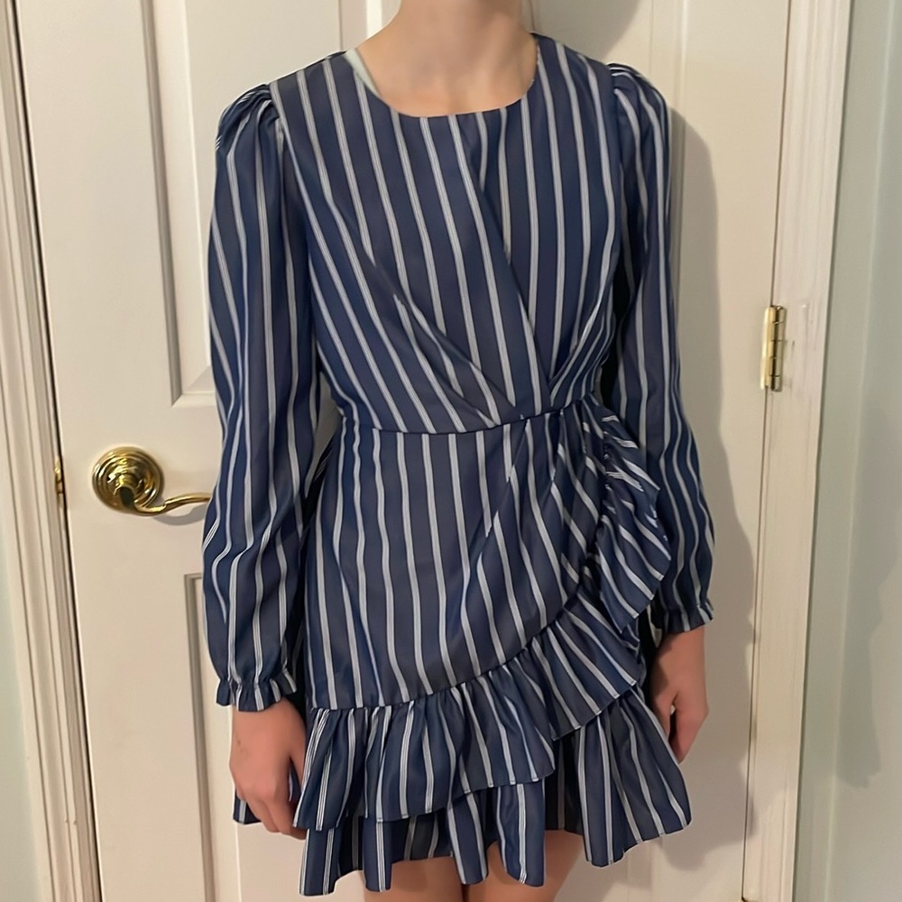 **HOST PICK**. Habitual Chambray Striped Ruffle Skirt Dress EUC